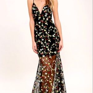 Whimsy Daisy Black Embroidered Maxi Dress